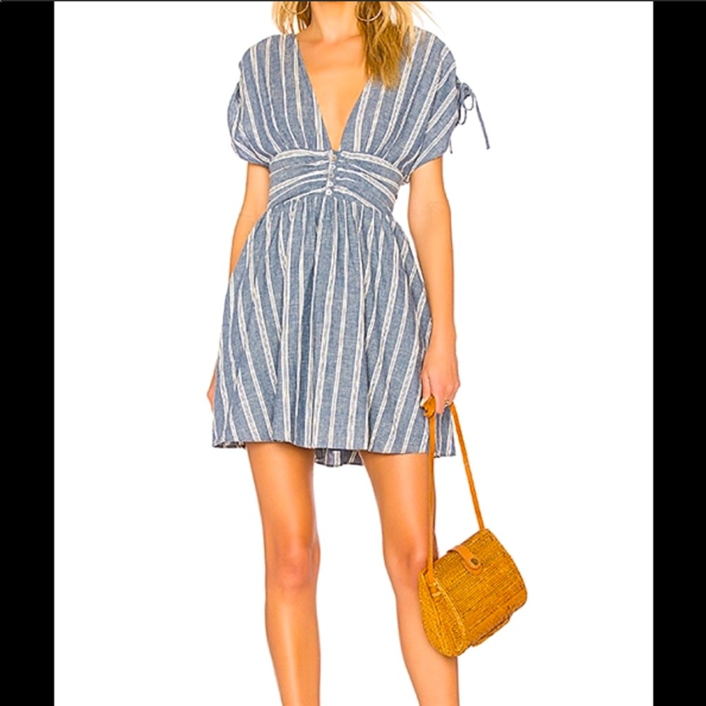 Free People Linen Blue White Striped Mini Dress